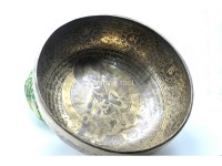 Green Tara Etched Large Tibetan Singing Bowl – Tibetan Mantras, Ashtamangala & Flower of Life