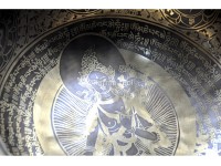 Green Tara Etched Large Tibetan Singing Bowl – Tibetan Mantras, Ashtamangala & Flower of Life