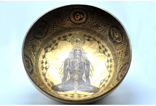 Chakra Yogi Engraved Large Tibetan Singing Bowl – Om & Mantra Etched