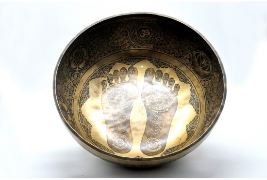 Buddha Foot Engraved Large Tibetan Singing Bowl – 7 Chakras & Shree Yantra