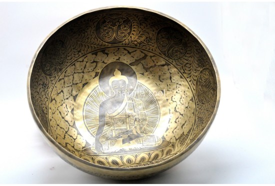 Buddha Engraved Large Tibetan Singing Bowl – Mantra & Mandala