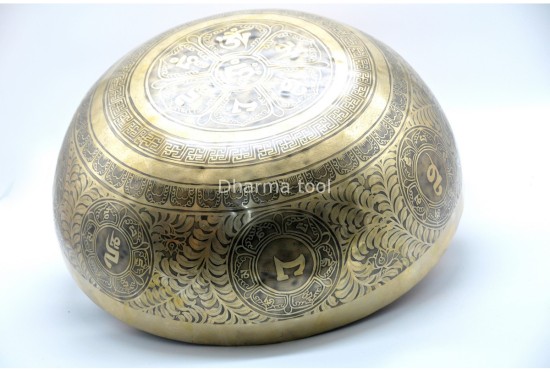 Buddha Engraved Large Tibetan Singing Bowl – Mantra & Mandala