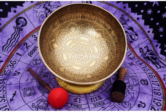 Flower of Life Carved Large Singing Bowl- Master Healing Himalayan bowl
