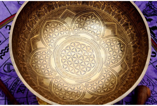 Flower of Life Carved Large Singing Bowl- Master Healing Himalayan bowl