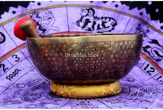 Flower of Life Carved Large Singing Bowl- Master Healing Himalayan bowl