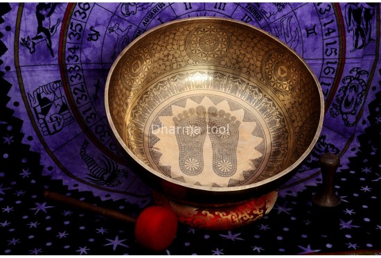 Buddha Foot Engraved Large Tibetan Singing Bowl-Extra large Master Healing Yoga bowl