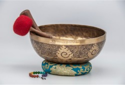 Tibetan Conch Singing Bowl with Ashtamangala & Lotus Mantra Mandala