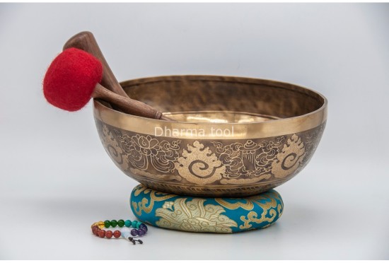 Tibetan Conch Singing Bowl with Ashtamangala & Lotus Mantra Mandala