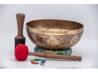 Tibetan Conch Singing Bowl with Ashtamangala & Lotus Mantra Mandala