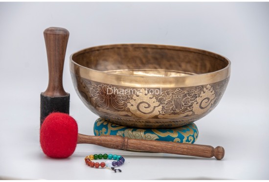 Tibetan Conch Singing Bowl with Ashtamangala & Lotus Mantra Mandala