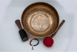Tibetan Conch Singing Bowl with Ashtamangala & Lotus Mantra Mandala