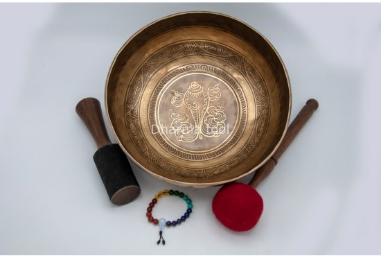 Tibetan Conch Singing Bowl with Ashtamangala & Lotus Mantra Mandala