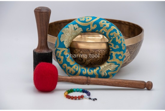 Tibetan Conch Singing Bowl with Ashtamangala & Lotus Mantra Mandala