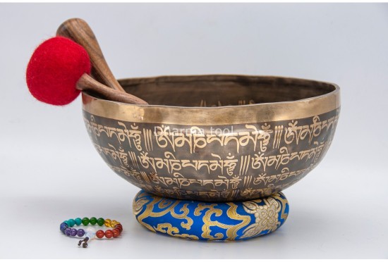 Buddha Eyes Tibetan Singing Bowl with Full Tibetan Mantra & Endless Knot