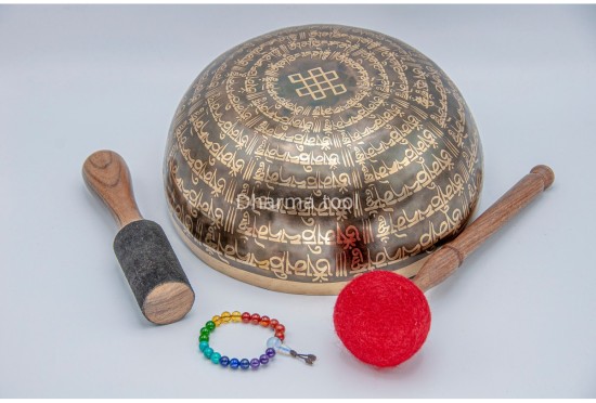 Buddha Eyes Tibetan Singing Bowl with Full Tibetan Mantra & Endless Knot