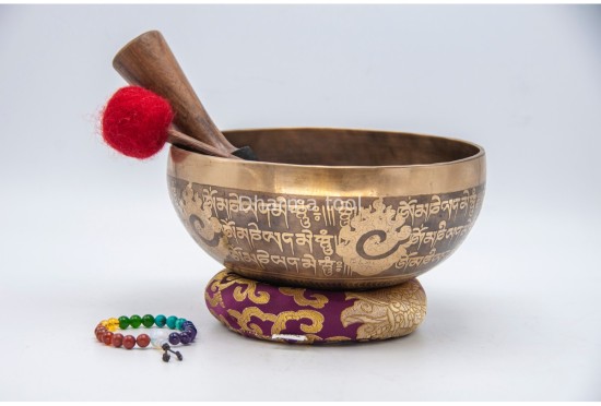 Double Dorje Tibetan Singing Bowl with Tibetan Mantra & Conch Symbol