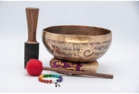 Double Dorje Tibetan Singing Bowl with Tibetan Mantra & Conch Symbol