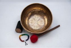 Double Dorje Tibetan Singing Bowl with Tibetan Mantra & Conch Symbol