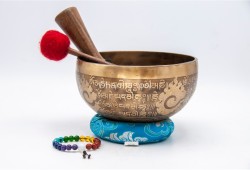 Buddha Eyes Tibetan Singing Bowl with Tibetan Mantra & Mantra Chakra Mandala