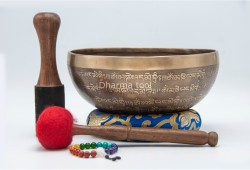 Tibetan Om Singing Bowl with Full Tibetan Mantra & Double Dorje Symbol