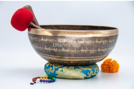 Lotus Flower Tibetan Singing Bowl with Tibetan Mantra & Mantra Mandala