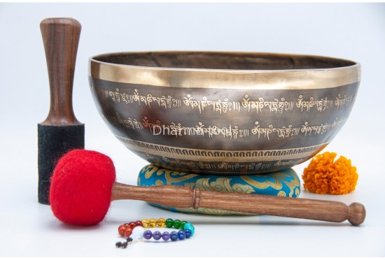 Lotus Flower Tibetan Singing Bowl with Tibetan Mantra & Mantra Mandala