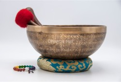 Lotus Flower Tibetan Singing Bowl with Tibetan Mantra & Tibetan Conch Symbol