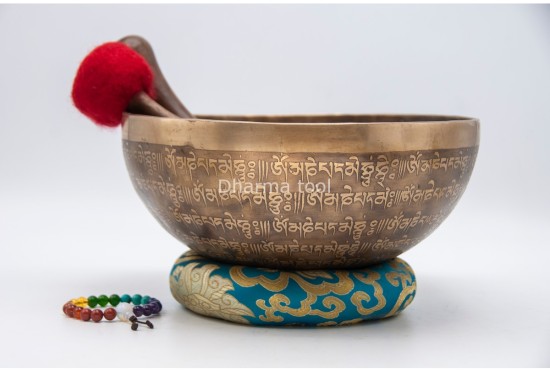 Lotus Flower Tibetan Singing Bowl with Tibetan Mantra & Tibetan Conch Symbol