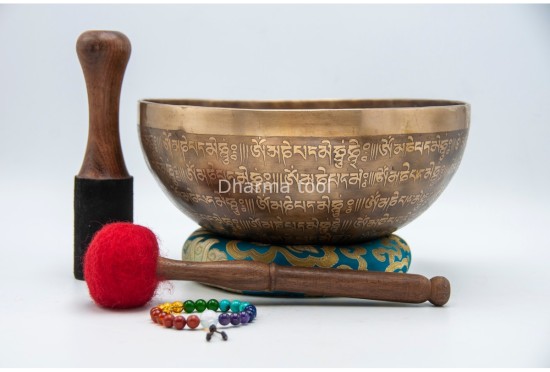 Lotus Flower Tibetan Singing Bowl with Tibetan Mantra & Tibetan Conch Symbol