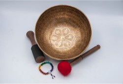 Lotus Flower Tibetan Singing Bowl with Tibetan Mantra & Tibetan Conch Symbol