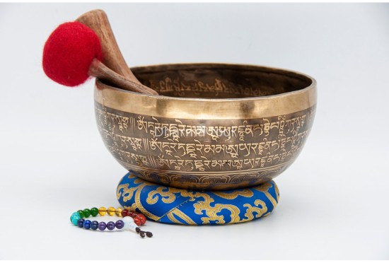 Green Tara Tibetan Singing Bowl with Tibetan Mantra & Mantra Mandala Base