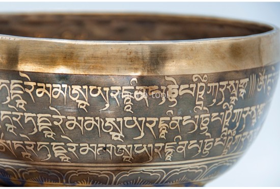 Green Tara Tibetan Singing Bowl with Tibetan Mantra & Mantra Mandala Base
