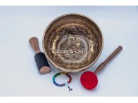 Green Tara Tibetan Singing Bowl with Tibetan Mantra & Mantra Mandala Base