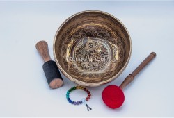 Green Tara Tibetan Singing Bowl with Tibetan Mantra & Mantra Mandala Base