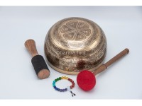 Green Tara Tibetan Singing Bowl with Tibetan Mantra & Mantra Mandala Base