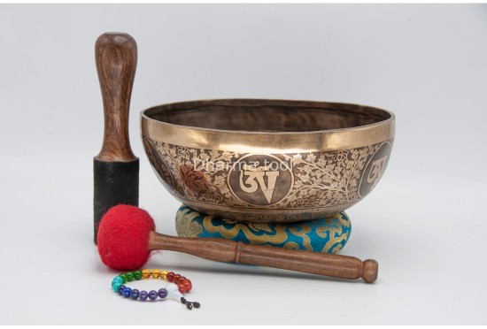 Premium Buddha Tibetan Singing Bowl with Tibetan Mantra & Flower of Life Design