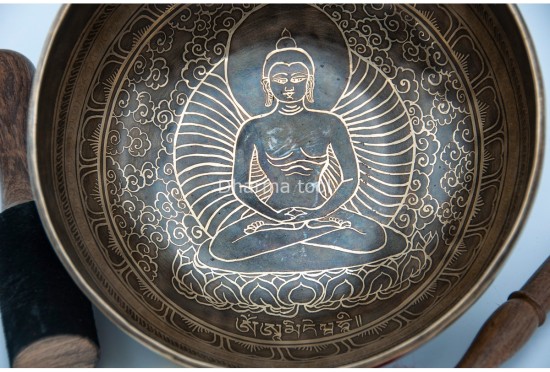 Premium Buddha Tibetan Singing Bowl with Tibetan Mantra & Flower of Life Design