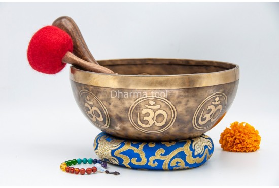 Hindu Om Tibetan Singing Bowl with Full Om Etching