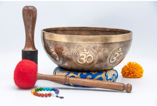 Hindu Om Tibetan Singing Bowl with Full Om Etching