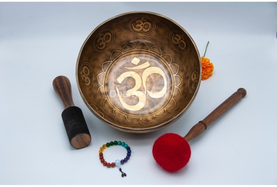 Hindu Om Tibetan Singing Bowl with Full Om Etching