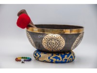 Chakra Symbol Etched Tibetan Singing Bowl – 7 Chakra Symbols Around – Note-Selected Chakra Center
