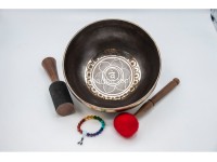Chakra Symbol Etched Tibetan Singing Bowl – 7 Chakra Symbols Around – Note-Selected Chakra Center