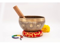 Dharma Chakra Tibetan Singing Bowl with Tibetan Mantra & Buddha Eyes Symbol