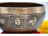 Dharma Chakra Tibetan Singing Bowl with Tibetan Mantra & Buddha Eyes Symbol