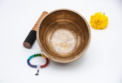 Dharma Chakra Tibetan Singing Bowl with Tibetan Mantra & Buddha Eyes Symbol