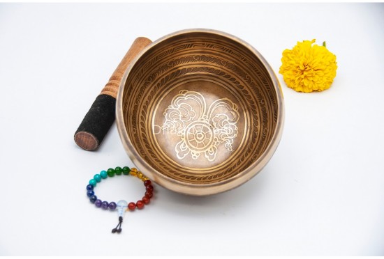 Dharma Chakra Tibetan Singing Bowl with Tibetan Mantra & Buddha Eyes Symbol