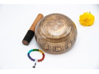 Dharma Chakra Tibetan Singing Bowl with Tibetan Mantra & Buddha Eyes Symbol