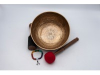Tibetan Mantra Focus Singing Bowl with Double Dorje & Buddha Eyes