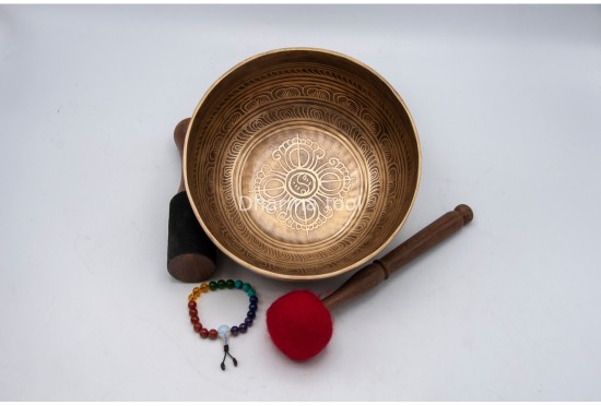Tibetan Mantra Focus Singing Bowl with Double Dorje & Buddha Eyes