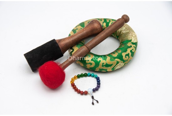 Tibetan Mantra Focus Singing Bowl with Double Dorje & Buddha Eyes